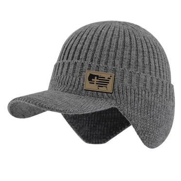 Winter Hats Unisex Beanie Skiing Cap Hats with Brim Earflap Fleece Warm Inside Comfortable Gray 1Pack