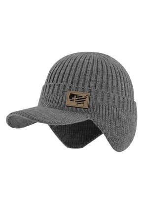 Winter Hats Unisex Beanie Skiing Cap Hats with Brim Earflap Fleece Warm Inside Comfortable Gray 1Pack