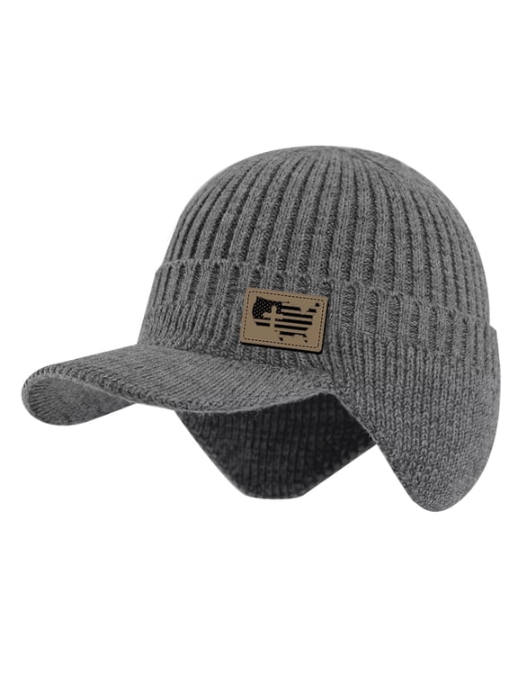 Winter Hats Unisex Beanie Skiing Cap Hats with Brim Earflap Fleece Warm Inside Comfortable Gray 1Pack