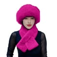 thumbnail image 1 of Winter Hats for Women, Audhol 2 Pcs/Set Women Winter Hat Scarf Set Fuzzy Plush Thickened Windproof Heat Retention Neck Wrap Solid Color Dome Faux Fisherman Hat Winter Scarf Hot Pink One Size, 1 of 2