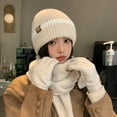 thumbnail image 1 of Winter Hats for Women Fleece Lined Beanie Knit Chunky Snow CapWinter Knitted Wool Hat Female Cold-proof Warm Hat Scarf Gloves Three-piece Set Fashionable All-match Ear Protection Pullover Hat Beige, 1 of 6