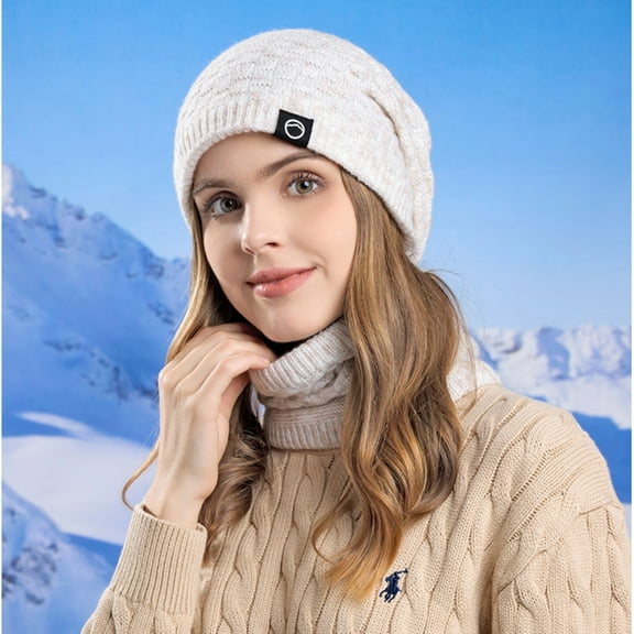 Winter Hats for Women Fleece Lined Beanie Knit Chunky Womens Snow Cap Fashion Women Keep Warm Winter Casual Knitted Hat Wool Hemming Hat Ski Hat Beige