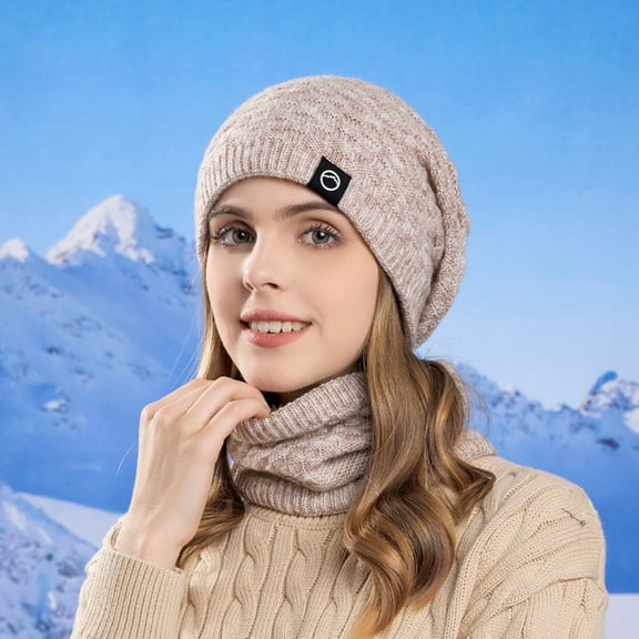 Winter Hats for Women Fleece Lined Beanie Knit Chunky Womens Snow Cap Fashion Women Keep Warm Winter Casual Knitted Hat Wool Hemming Hat Ski Hat Khaki