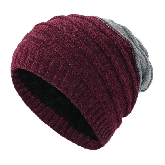 Winter Hats for Women Fleece Lined Beanie Knit Chunky Womens Snow Cap Winter Fashion Men's And Women's Unisex Outdoor Knitted Warm Protection Cap Wine