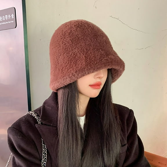 Winter Hats for Women Fleece Lined Beanie Knit Chunky Womens Snow Cap Women's Winter Plush Bucket Hat Windproof Warm Earprotection Fisherman's Hat Coffee