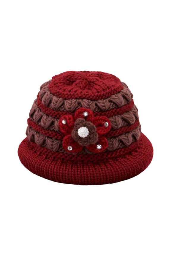 Winter Hats for Women Knitted Fleece Lined Warm Thermal Skull Cap Vintage Elegant Floral Design Thickened Woolen Bucket Hat Cold Weather Gear for Chilly Morning Commute Everyday Casual Apparel Gear