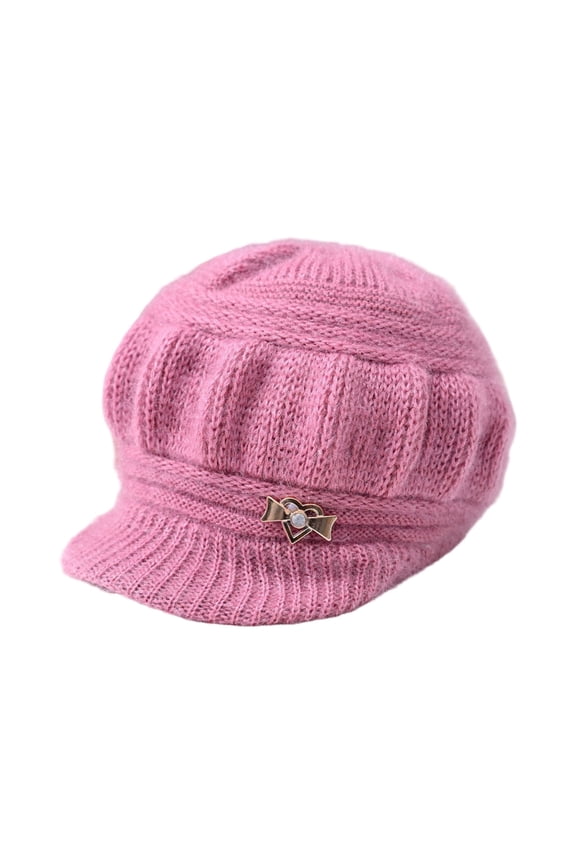 Winter Hats for Women Knitted Visor Beanie with Thickened Fleece Lining, Warm Thermal Newsboy Cap with Decorative Heart Buckle for Cold Weather Gear Chilly Morning Commute Everyday Casual Apparel