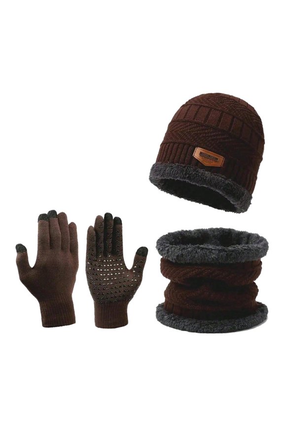 Winter Hats for Women Men 3-Piece Knitted Beanie Scarf Gloves Set, Thick Fleece Lined Thermal Warm Skull Cap Touch Screen Gloves for Cold Weather Outdoor Sports Chilly Morning Commute