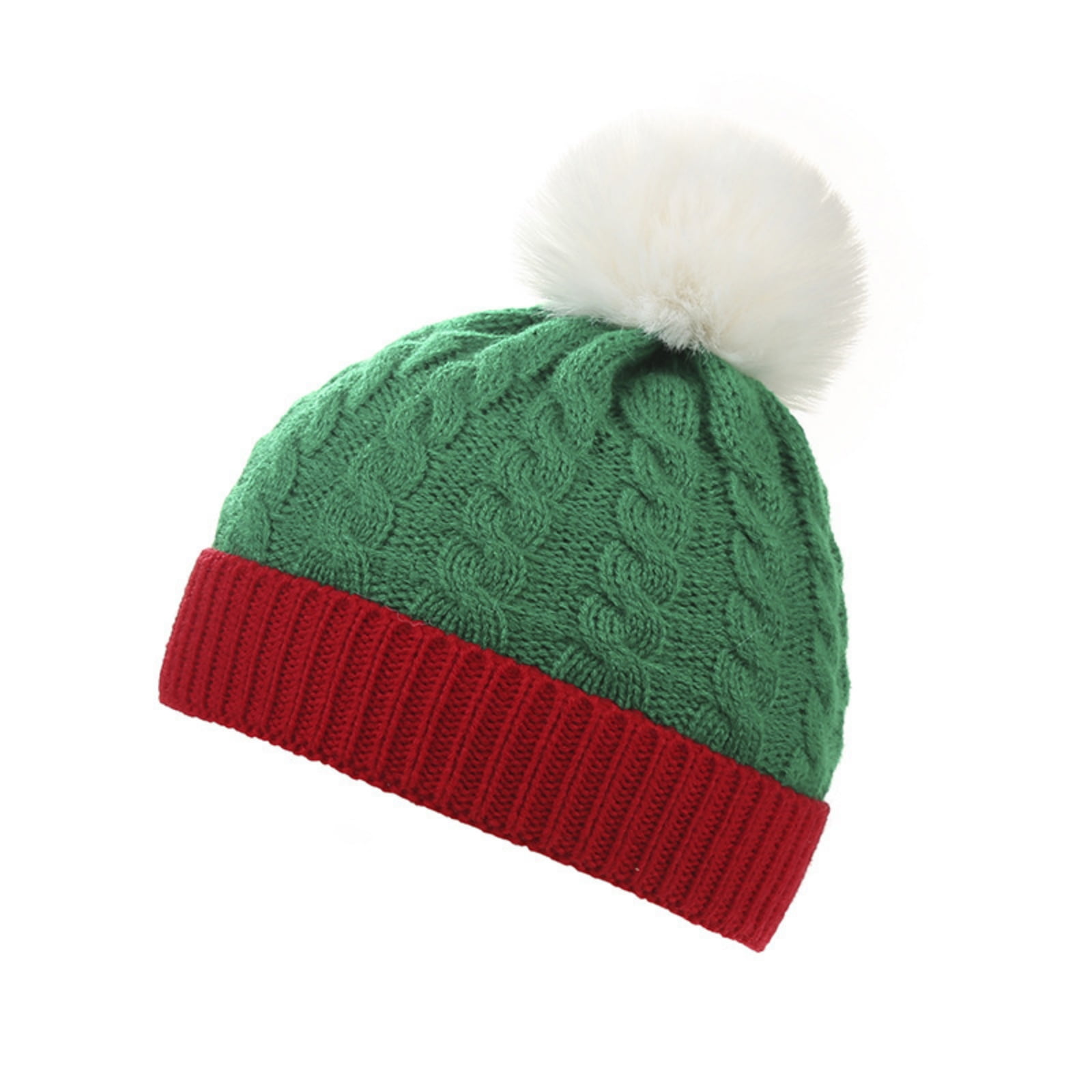 Winter Hats for Women Men Christmas Knit Beanie with Faux Fur Pom Pom ...
