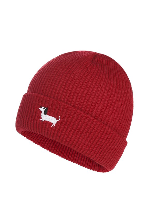 Winter Hats for Women Men Embroidered Puppy Beanie, Cute Dachshund Ribbed Knit Skull Cap Thermal Cold Weather Gear for Chic Streetwear Chilly Morning Commute Everyday Casual Apparel