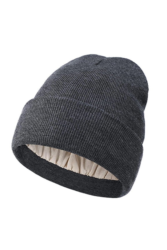 Winter Hats for Women Men Satin Lined Knitted Beanie, Silk Soft Slouchy Cuffed Skull Cap Thermal Warm Hair Protection Cold Weather Gear for Chilly Morning Commute Everyday Casual Apparel