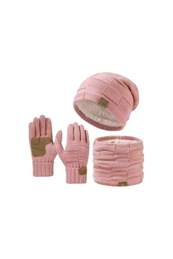 Winter Hats for Women Men Unisex 3-Piece Set with Fleece Lined Knitted Beanie Scarf and Touchscreen Gloves, Thick Warm Thermal Skull Cap Cold Weather Gear for Chilly Morning Commute Everyday Apparel