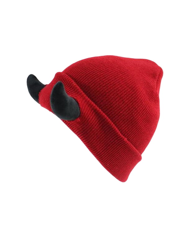 Winter Hats for Women Men, Winter Windproof Warm Hat with Ear Flap, FNGZ Devil Horn Knit Beanie Hat for Men and Women, Hip Hop Demon Horn Cap for Winter, Warm Skiing, and Outdoor Activities