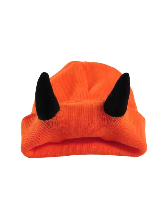 1X Hat, Orange Bomber Hats, Devil Horns Men Hat Knitted Beanie With Horns Women Hip Hop Daemon Horns Cap for Winter Warm Ski Outdoor