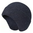 thumbnail image 1 of Winter Hats for Men Women with Ear Flaps Cable Knitted Beanie Earflap Hat Warm Windproof Skull Cap Beanie Cap, Navy Blue, 1 of 7