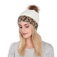 thumbnail image 1 of Winter Hats for Women Cable Knit Pompom Warm Leopard Print Cap Stretchy Casual Soft Comfortable Trendy Winter Hat, 1 of 4