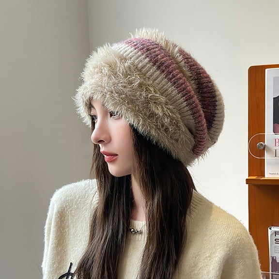 Winter Hats for Women Fleece Lined Beanie Knit Chunky Womens Snow Cap Women's Casual Winter Plush Pile Hat Ear Protector Head Cold Hat Hot Pink
