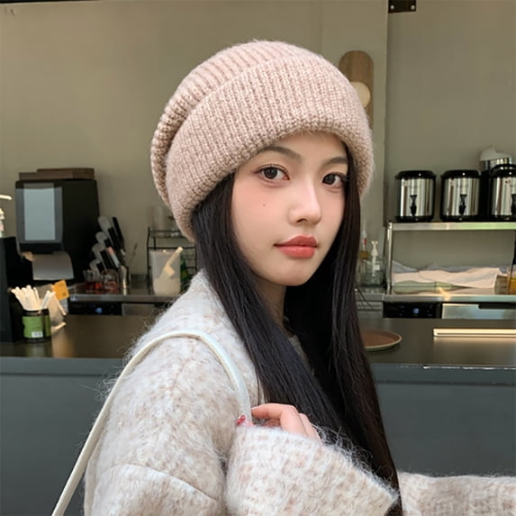 Winter Hats for Women Fleece Lined Beanie Knit Chunky Womens Snow Cap Women's Winter Fashion Knitted Pile Hat Warm Earmuffs Woolen Cold Hat Pink