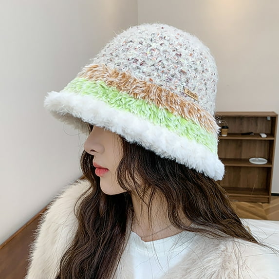 Winter Hats for Women Fleece Lined Beanie Knit Chunky Womens Snow Cap Women's Winter Plush Warm Ear Protection Matching Color Bucket Basin Hat Beige