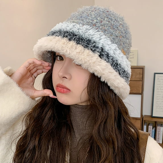 Winter Hats for Women Fleece Lined Beanie Knit Chunky Womens Snow Cap Women's Winter Plush Warm Ear Protection Matching Color Bucket Basin Hat Gray