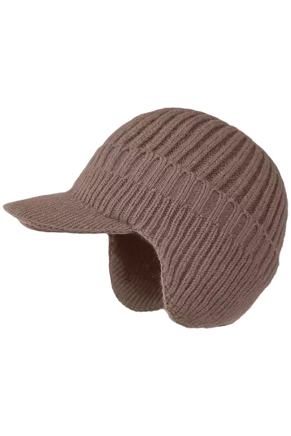 Winter Hats for Women Men Sherum Cozy Head Beanie With Brim And Ear Beanie Knitted Hat With Fleece Warm Ear Hat