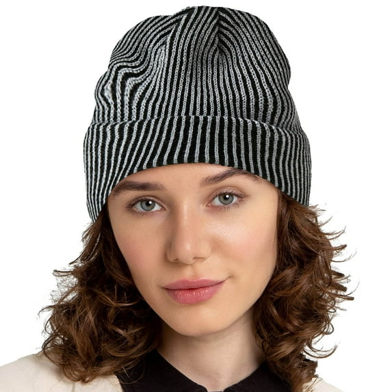 Winter Hats for Women Striped Knitted Lightweight Warm Cap Ear Protection Stretchy Casual Breathable Comfortable Trendy Beanie Hat