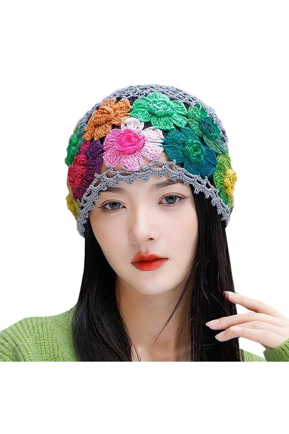 Winter Hats for Women Vintage Handmade Embroideried Cotton Crochet Knit Hollow Out Floral Knit Hat Winter Fall Clothes Cap