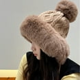 thumbnail image 1 of Winter Hats for Women Warm Knit Cap with Pompom Ear Cover Trapper Hat Ushanka Style, 1 of 3