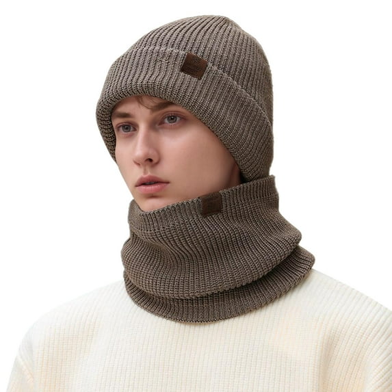Winter Hats for Women Winter Beanie Male Winter Warm and Casual Solid Color Windproof Ear Knitted Hat Scarf Two Piece Set