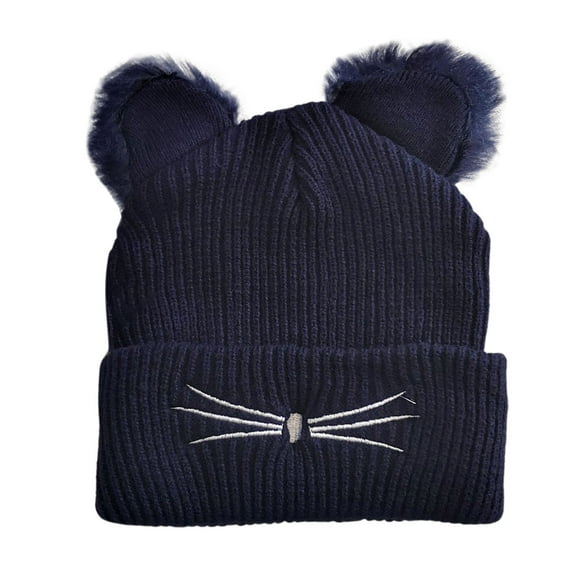 Winter Hats for Women Winter Beanie New Kitty Ear Knit Hat Embroidered Woolen Hat Cute Fall and Winter Warm Pullover Hat