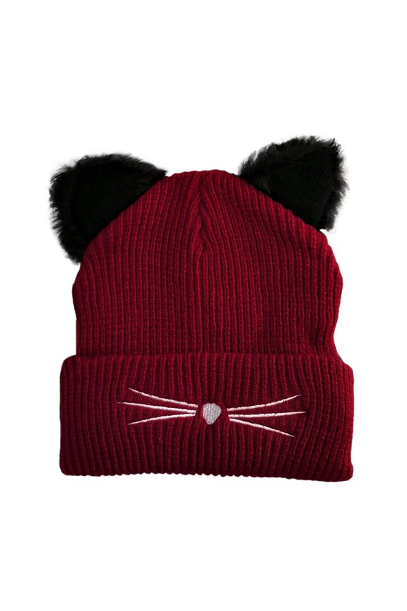 Winter Hats for Women Winter Beanie New Kitty Ear Knit Hat Embroidered Woolen Hat Cute Fall and Winter Warm Pullover Hat