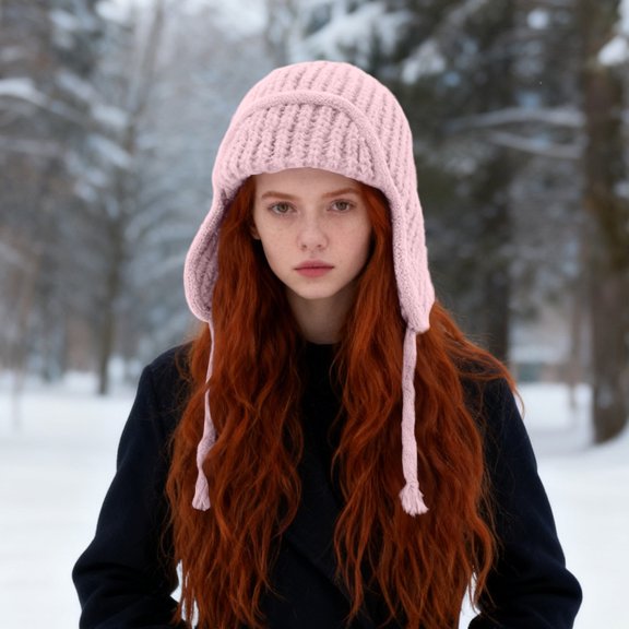 Winter Hats with Ear-Flaps, Winter Beanie Hats for Men Women, Hats Fleece Sherpa Thermal Warm Color Block Ski Snow Wool Knitted Cap Hat, Pink