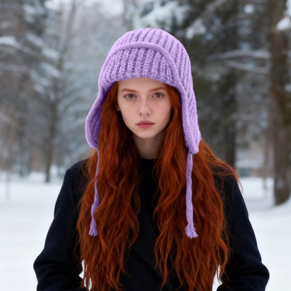 Winter Hats with Ear-Flaps, Winter Beanie Hats for Men Women, Hats Fleece Sherpa Thermal Warm Color Block Ski Snow Wool Knitted Cap Hat, Purple