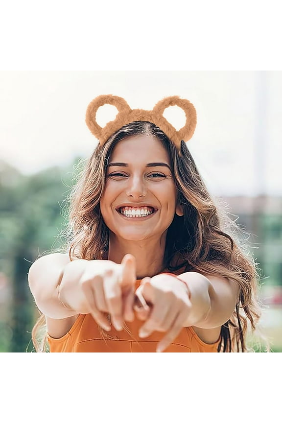 Women's Winter Thick Stuffed Headband with Round Bear Ears for Makeup Cartoon Shaped Hair Ideal for and Parties