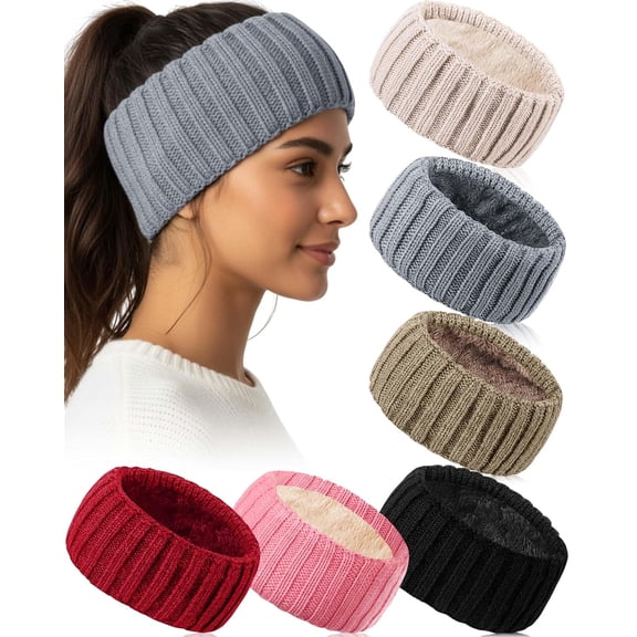 Winter Headbands Ear Warmers Knit Fleece Lined Headband Thick Fuzzy Cable Crochet Warm Cold Weather Earmuffs Gifts for Women Men Christmas Stocking Stuffer