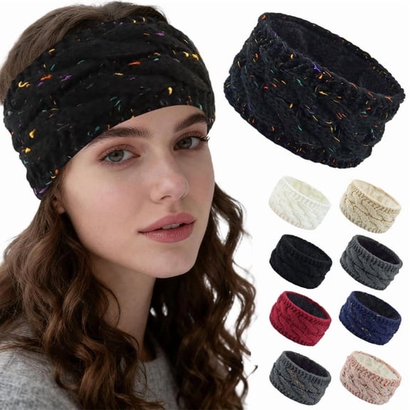 Winter Headbands Fuzzy Fleece Lined Ear Warmers Headband Thick Knit Ear Muffs Winter Ear Covers Cold Weather Christmas Gift Stocking Stuffers for Women