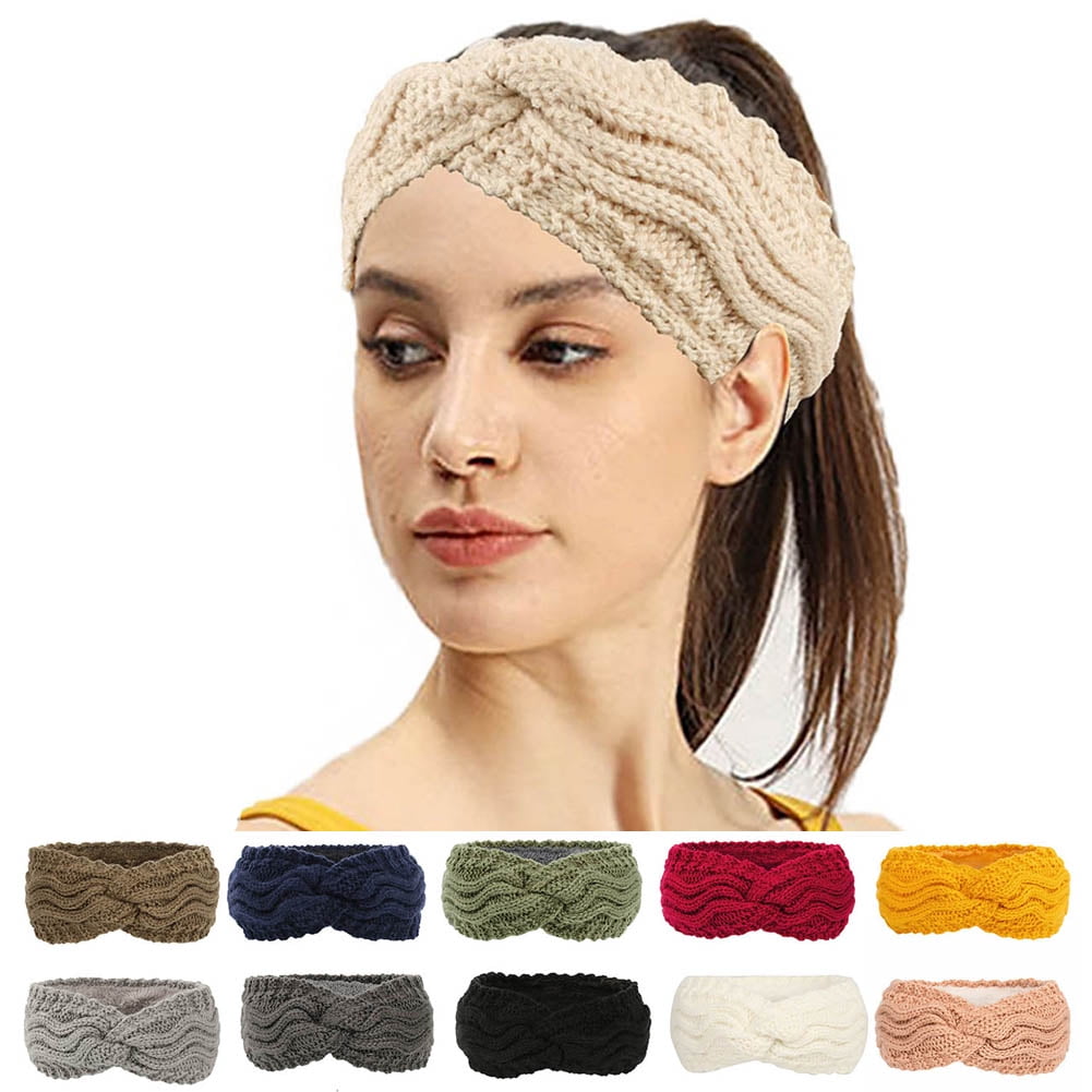Winter Headbands for Women, Ear Warmer - Knit Soft Elastic Crochet Headband  - Chunky Turban Head Wrap