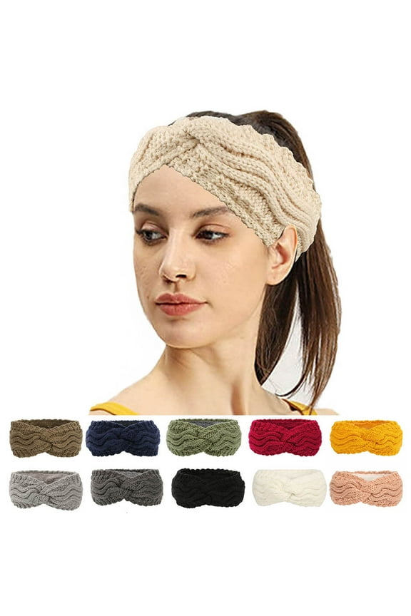 Winter Headbands for Women, Ear Warmer - Knit Soft Elastic Crochet Headband - Chunky Turban Head Wrap