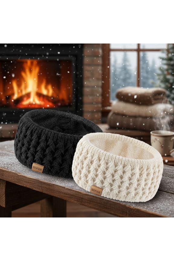 Winter Headbands for Women Knit Ear Warmers Soft Fuzzy Fleece Lined Cold Weather Ear Muffs Christmas Stocking Stuffers Gifts