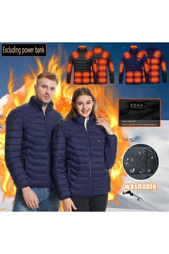 Winter Heated Coat for Men Women Windproof Plus Size 21 Heated Jacket Coat USB Intelligent Constant Temperature Heated Jacket Outerwear Black XXL