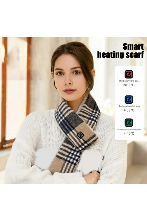 Winter Heated Scarf Men Women Rechargeable 3 Heat Settings Waterproof Neck Heating Pad Plaid Print Scarf