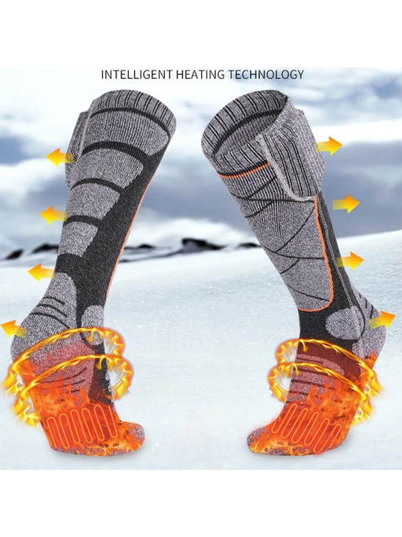 Winter Heated Socks for Men and Women, Rechargeable Electric Foot Warmers, Ski Socks, Thermal Socks for Hiking, Camping & Snowboarding (Gray)