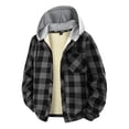 thumbnail image 1 of Winter Heavy Warm Fleece Lined Plaid Flannel Jacket Men Soft Comfortable Flannel Plaid Button Shirt with Hooded Black L, 1 of 8