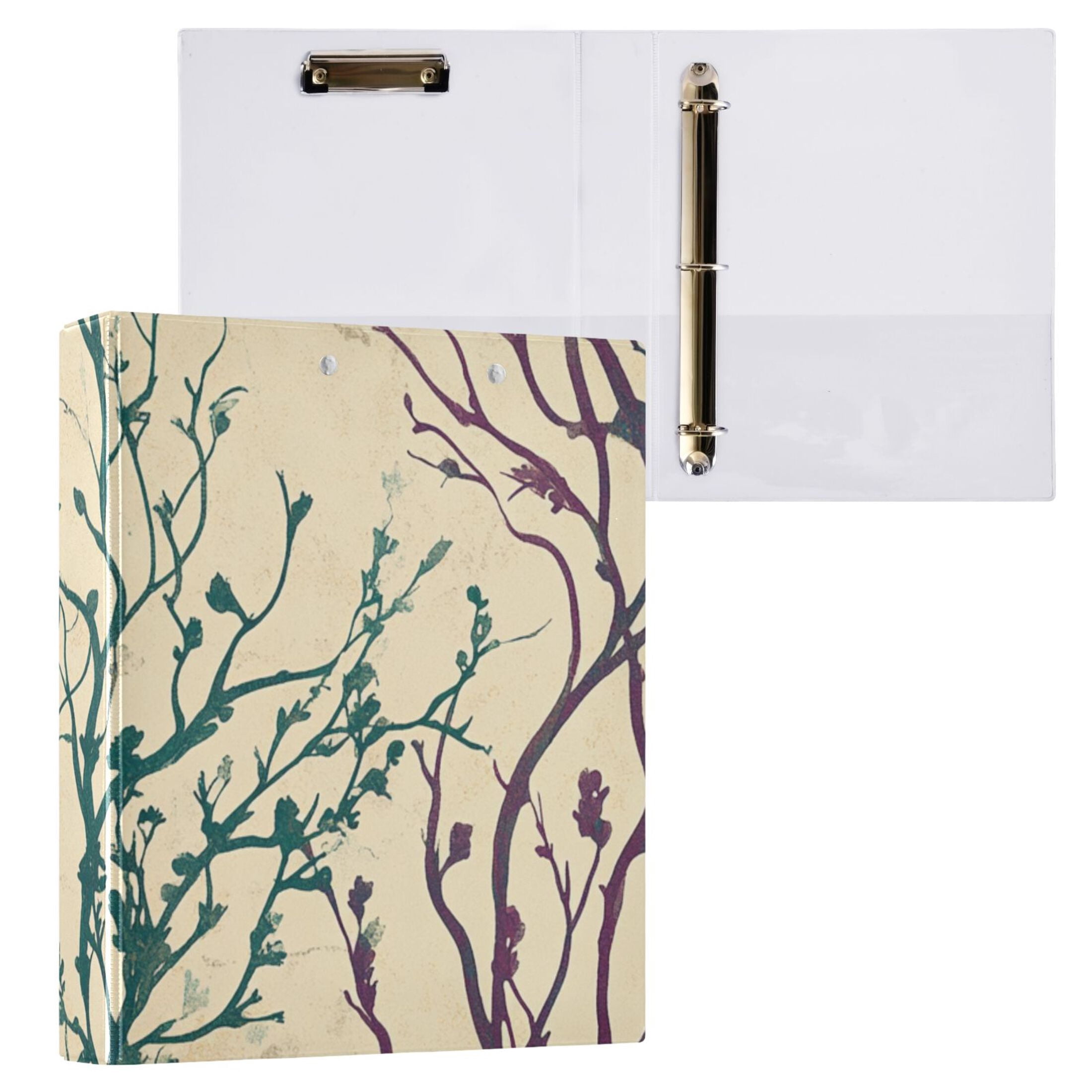 Winter Herbs Green Purple 3 Ring Binders 1.5 inch Hardcover File Folders with Interior Pockets A4 Size Organizer for School Office Hospital