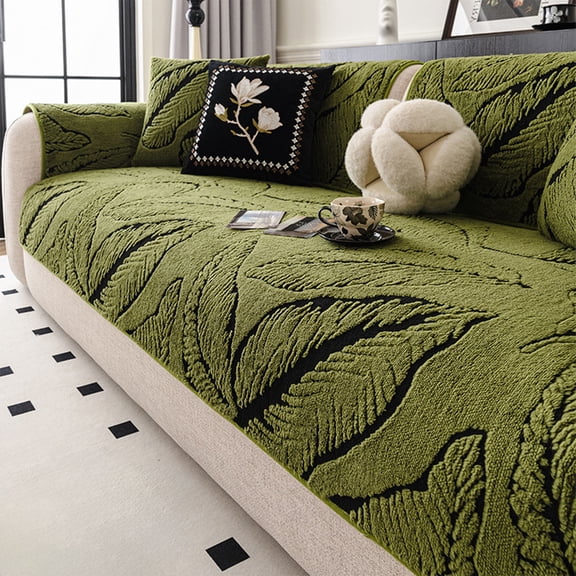 Winter High-End Sofa Cushion,Thickened Fixed Non-Cover Sofa Pad with Anti-Slip Bottom for Cozy Warmth and Comfortable Sitting,Soft Decorative Cushion for Living Room Bedroom Lounge or Reading-Green