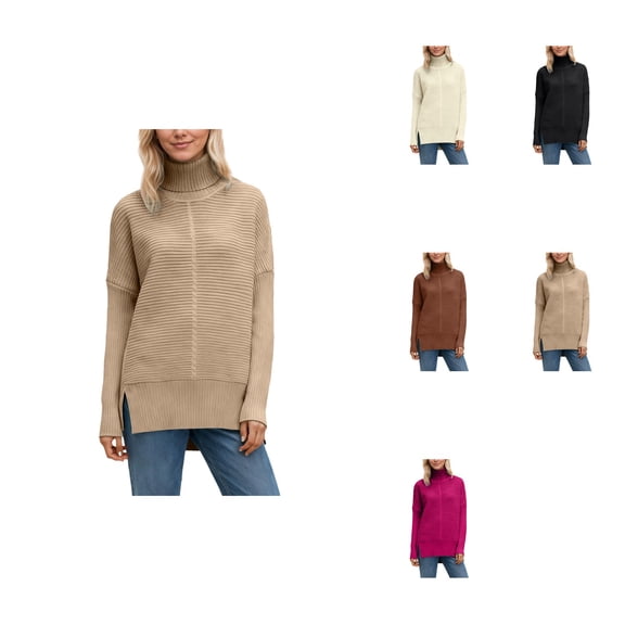 Winter High Neck Knit Pullover Sweater Soft Warm Turtleneck Top Elegant Batwing Sleeve Loose Fit Casual Comfortable Fall Fashion Cozy Oversized Yarn