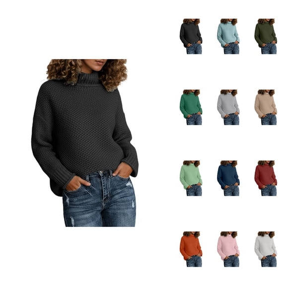 Winter High Neck Knitted Sweater for Women â Long Sleeve Turtleneck Pullover, Loose Fit Knit Casual Top, Rolled Edge Cozy Fall 2025 Trend