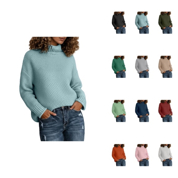 Winter High Neck Knitted Sweater for Women â Long Sleeve Turtleneck Pullover, Loose Fit Knit Casual Top, Rolled Edge Cozy Fall 2025 Trend