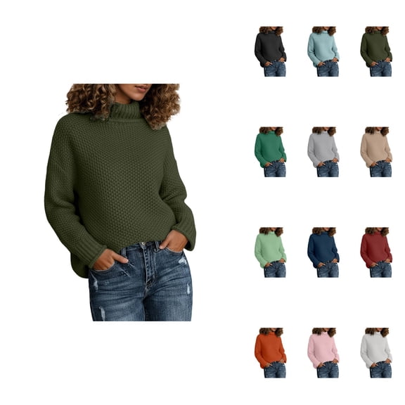 Winter High Neck Knitted Sweater for Women â Long Sleeve Turtleneck Pullover, Loose Fit Knit Casual Top, Rolled Edge Cozy Fall 2025 Trend