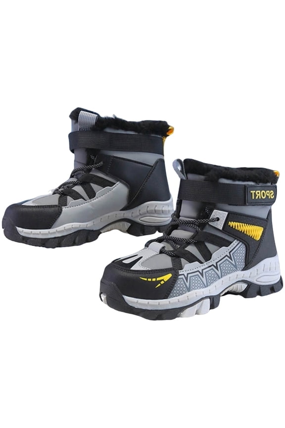 Winter Hiking Boots for Boys Fashion Kids Insulated Furry Lined Lace up Platform Snow Booties Nonslip Outdoor Athletic Ski Trekking Ankle Boots Yellow 12 Little Kid